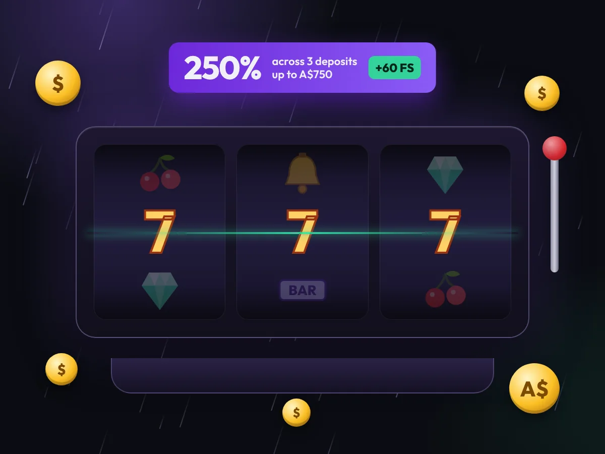 Rainbet Australia welcome offer: 250% up to A$750 across 3 deposits plus 60 free spins